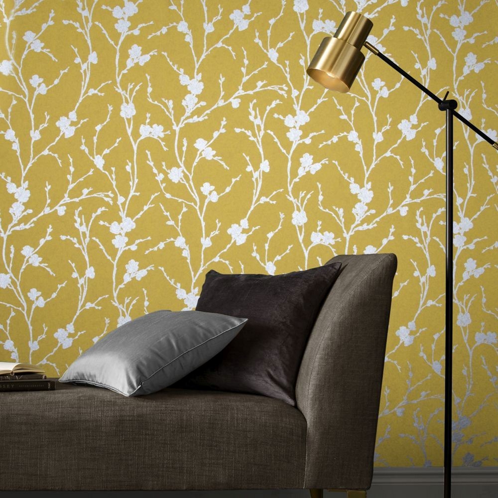 Meiying Wallpaper 103521 by Graham & Brown in Saffron Yellow